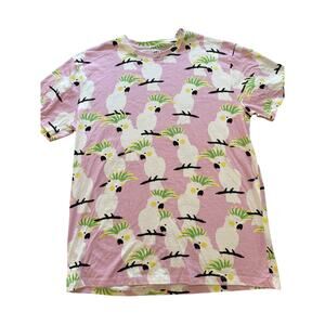 Knickerbocker Vintage Design Size Large Parakeets Parrots Pink Shirt